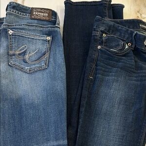 Express Women's Dark and Light Blue Skinny Jeans